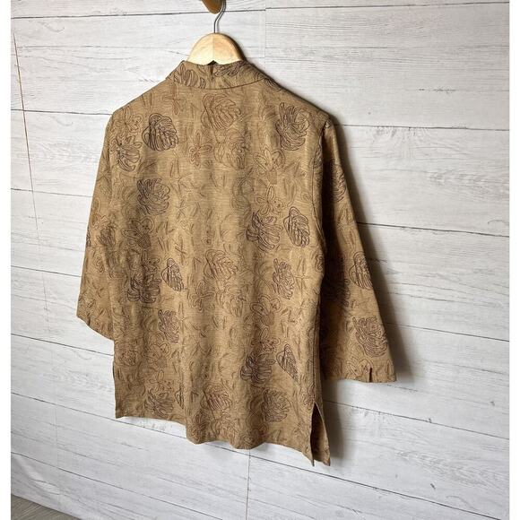 Vintage Chicos Jacket Womens Size 1/Medium Silk & Linen Blend Embroidered Palm - Picture 12 of 16